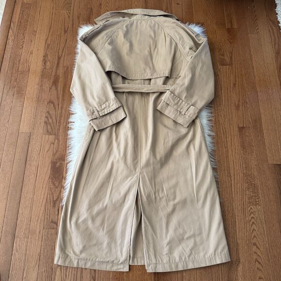 American Eagle Twill Long Trench Coat Women’s Large Belted Beige Jacket Preppy - Picture 14 of 16